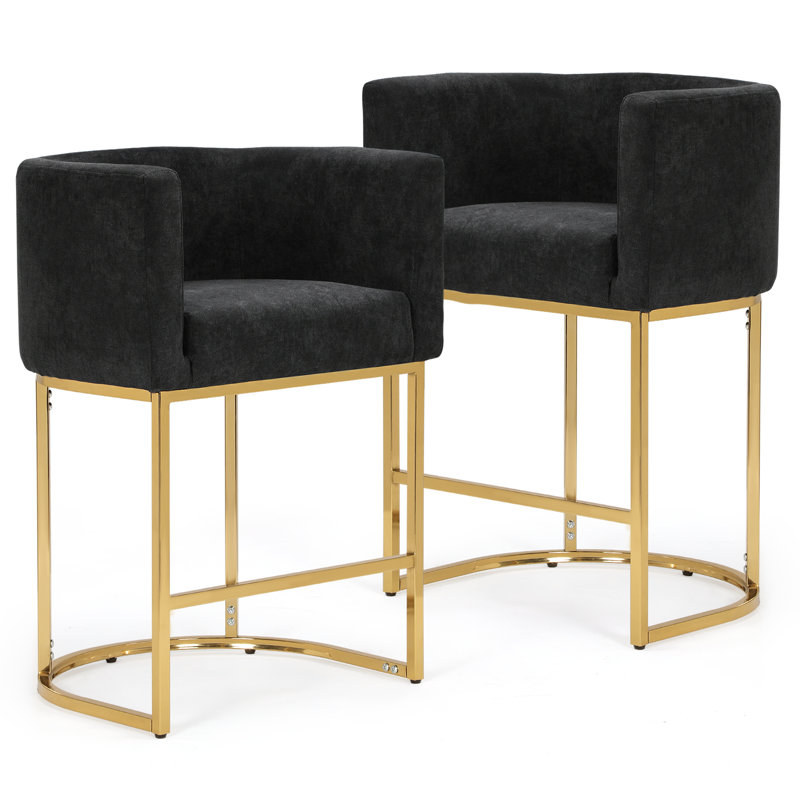 Counter Height Bar Stools, Modern Barrel Counter Stools Upholstered Accent Barstools With Footrest, Black