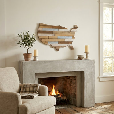 Tellur Wood & Metal USA Map Wall Art, 31 Inch Rustic Industrial American Map Décor