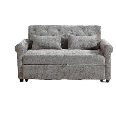 58.27 inches 3-in-1 Sofa Bed - Velvet Pull-out Sofa Bed - Full KD Back Frame, Seat Frame, Armrests and 2 Pillows - Practical Sofa Bed for Living Room - Light Grey Fabric