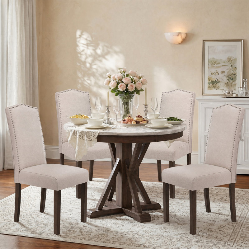Chaise parsons capitonnée en lin rembourré, Beige