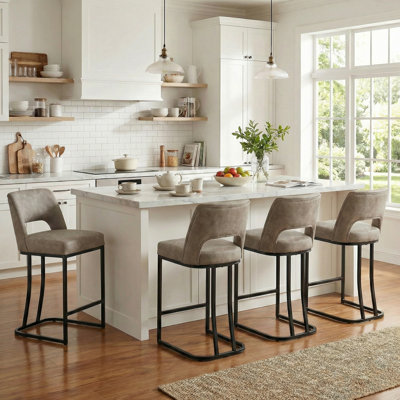 Tabouret de bar moderne en similicuir avec structure en métal, tabourets de bar modernes à hauteur de comptoir avec dossier découpé, ensemble de 2