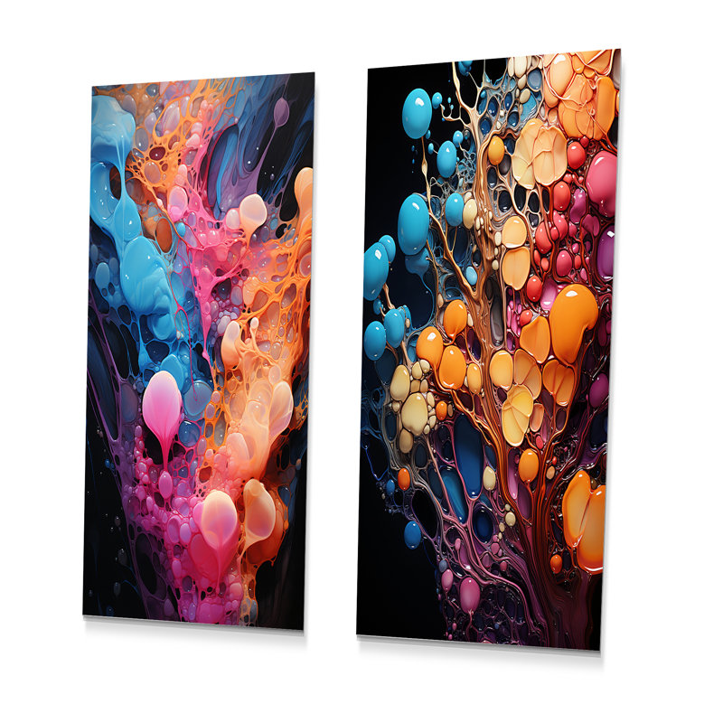 Contraste Streams Drip Peinture - Formes abstraites, ensemble de 2 impressions sur métal, H 28 po x l 24 po