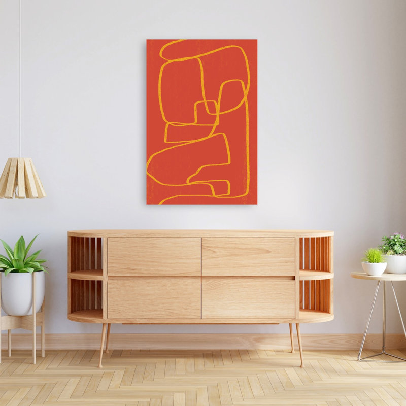 «Warm Abstract Lines», impression abstraite et audacieuse d'art mural contemporain, H 48 po x l 32 po