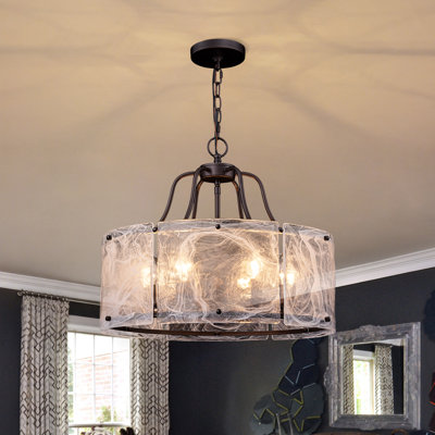 6 - Light Art Mist Textured Glass Drum PendantChandelier