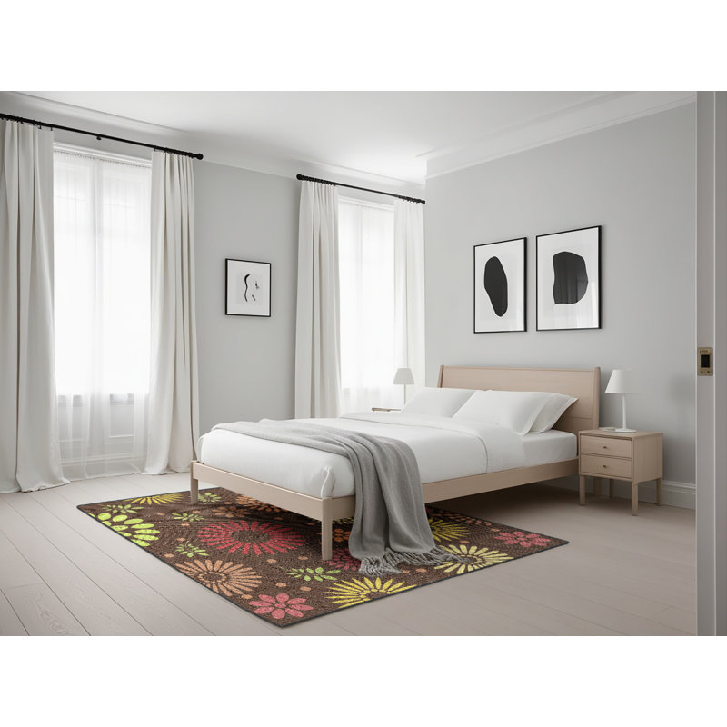 Tapis brun à motif floral Zoha, Rectangle 5 pi x 7 pi
