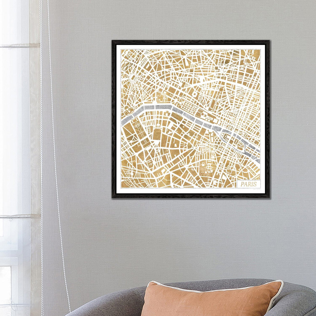 Vergoldete Paris-Karte von Laura Marshall - Galerie-verpackte Leinwand Giclée auf Leinwand