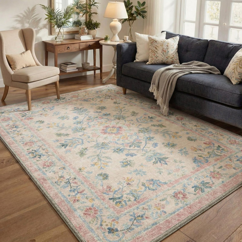 Tapis bleu pastel 5 x 7 pi