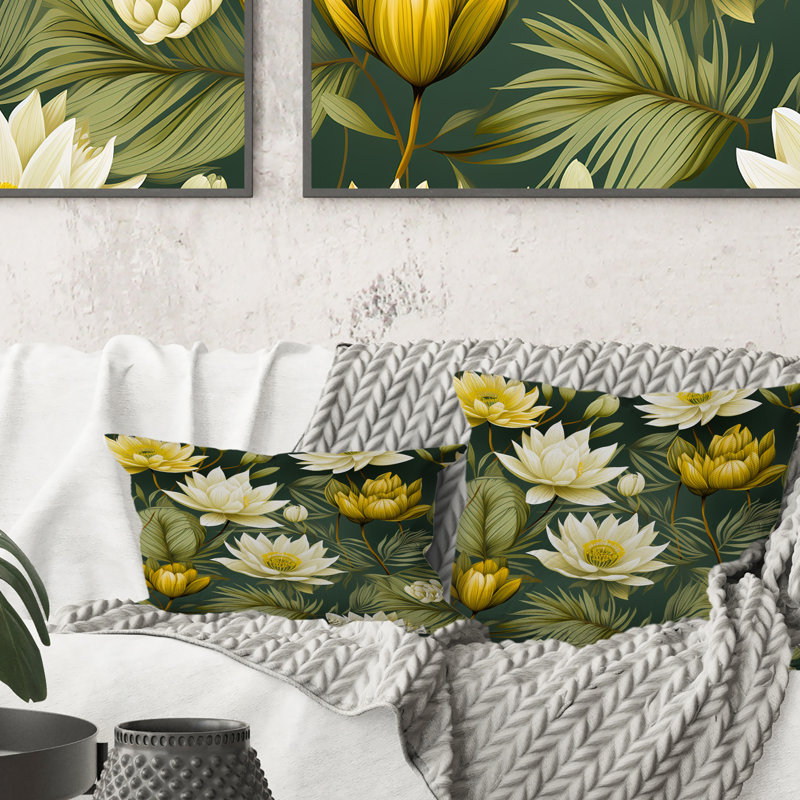 Blanc et vert pivoines Retreat Oasis - Coussin décoratif imprimé botanique