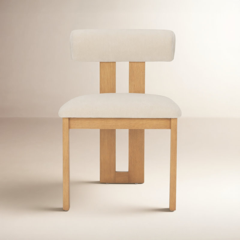 Chaise de salle à manger à trépied Ardith, Beige / bois naturel, Natural Wood