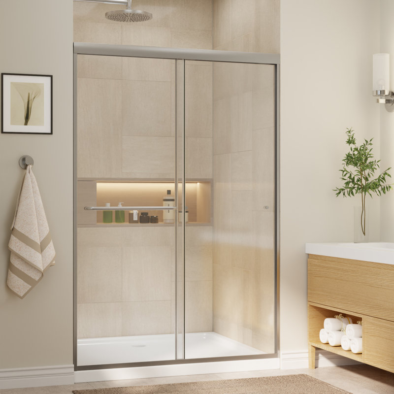 Porte de douche coulissante double encadrée avec verre trempé transparent antidéflagrant de 1/4 po (6 mm) de l 44 à 48 po x H 70 po
