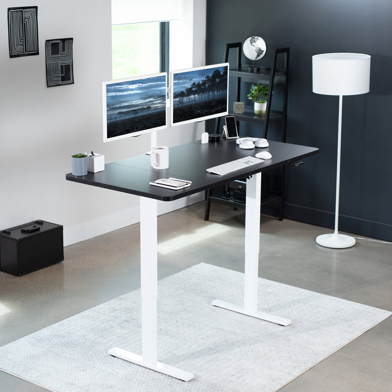 VIVO Single Motor Electric Desk with Push Button Memory Controller, 48.5" H x 60" W x 30" D, Black/White