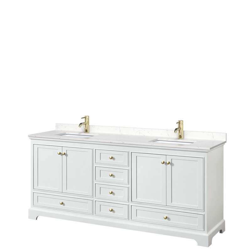 Ensemble de meuble-lavabo double 80 "Deborah, Marbre de culture de Carrare, Blanc, Chrome poli