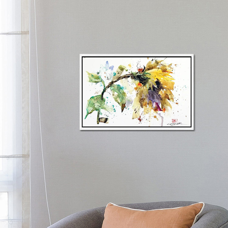 Abstract Sunflower 1 Piece Wall Art on Canvas, 66.04 cm H x 45.72 cm W, White Framed