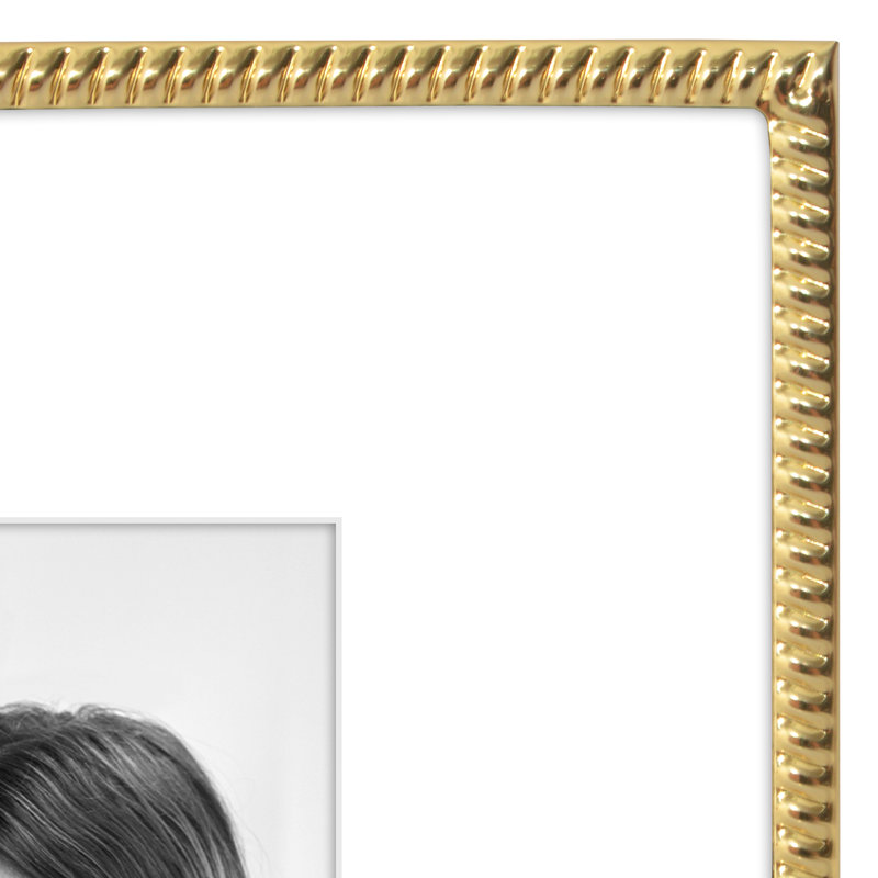 Cadre photo avec détails en métal texturé de style tapis et corde et verre incassable, Doré, L 8 po x H 10 po