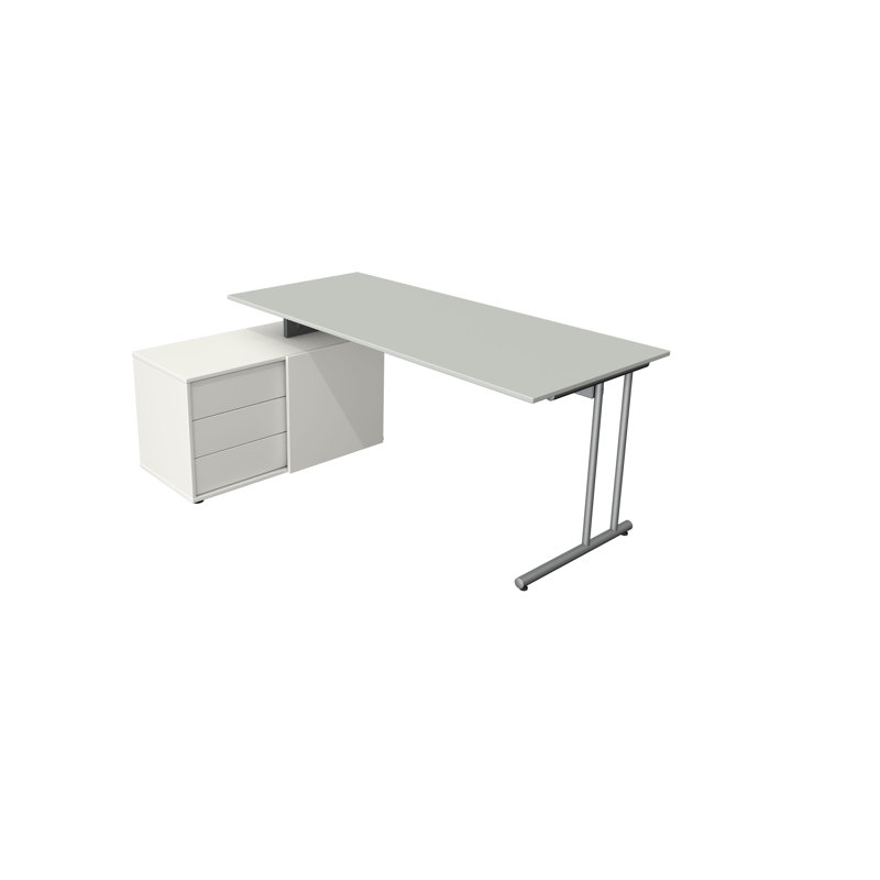Folkestone L-Shaped Metal Base Writing Desk, Light gray