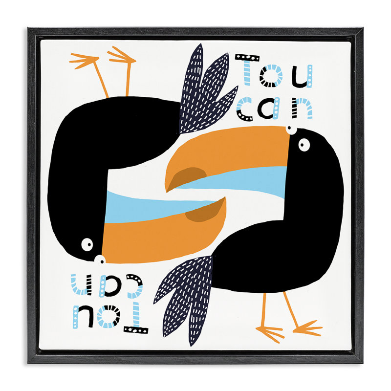 "Tropical Toucan Birds", art mural encadré par Carla Daly, Cadre flottant noir de jais, H 18 po x l 18 po