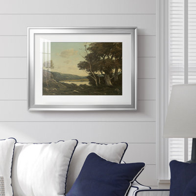 River Landscape with Large Trees-Henri Harpignies-Framed Print with Mat and glass-1898