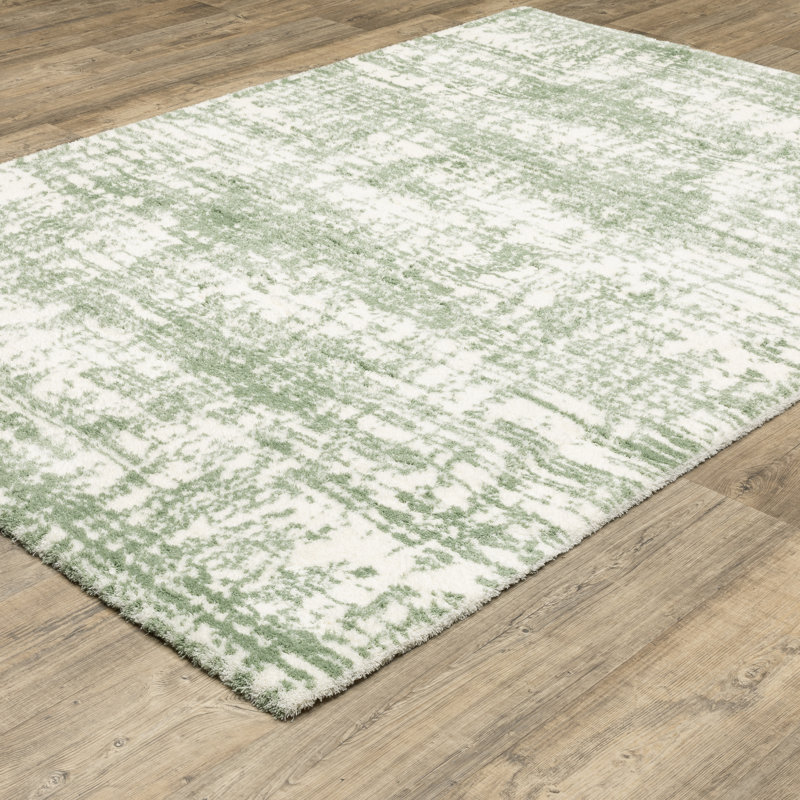 Tierney Distressed Etchings Green/ Ivory Area Rug, Rectangle 6'7" x 9'9"