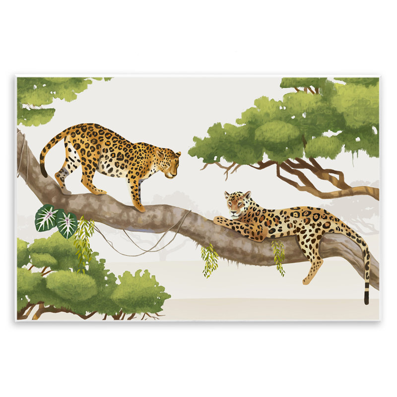 Léopards rôdant sur une branche, art mural par Lucca Shappard, H 13 po x l 19 po