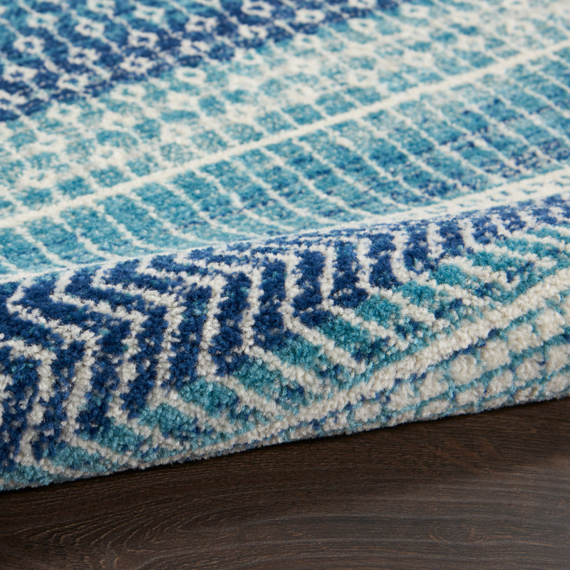 Tapis bleu marine à rayures Gillsville, Rond 8 pi