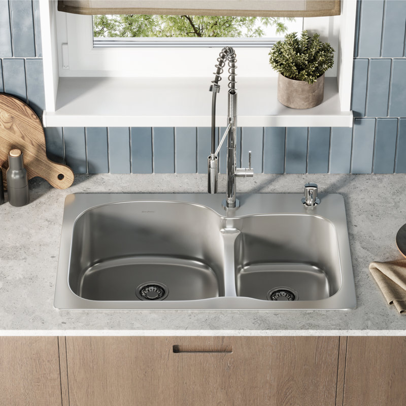 Ouvert 33 x 22 Stainless Steel, Dual Basin, Top-Mount Kitchen Sink, Number of Faucet Holes 2