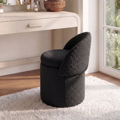 Upholstered Vanity Stool with Storage and Foldable Backrest,Cylinder Storage Ottoman, Accent Stool for Bedroom, Living Room, Makeup Room, Dressing Area