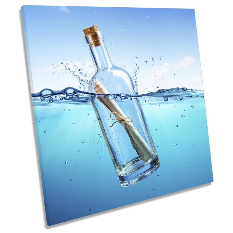 Message In Bottle Bathroom Picture - Wrapped Canvas Art Prints, 60cm H x 60cm W x 2cm D