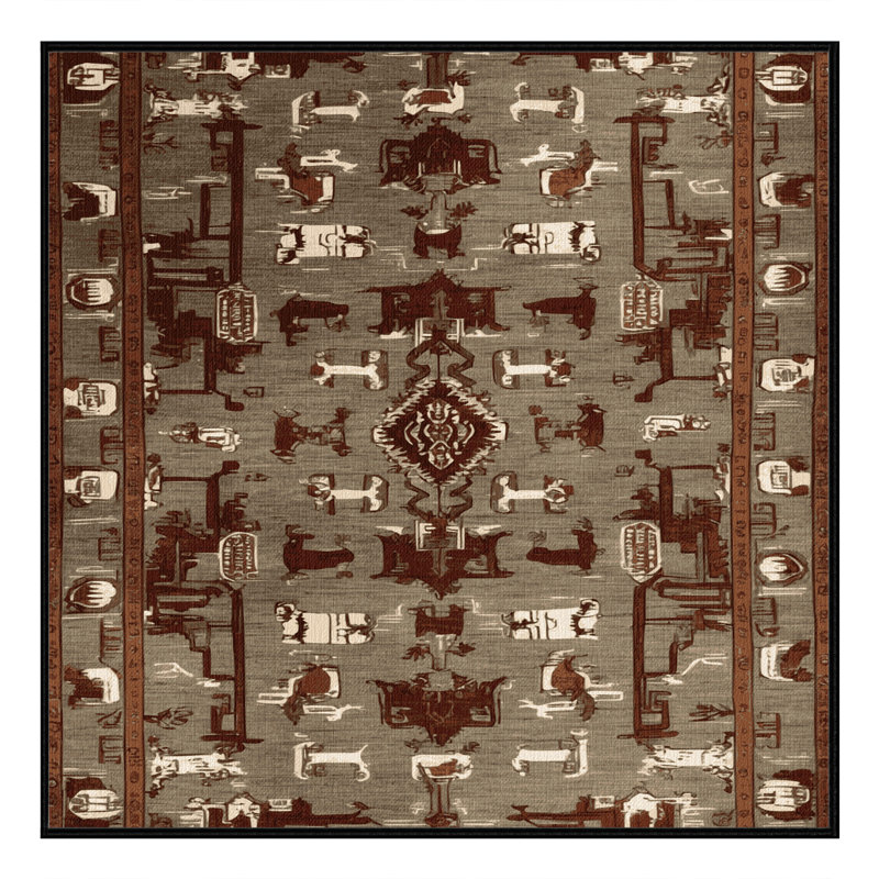 Tapis art déco brun lavable à la machine, Carré 8 pi