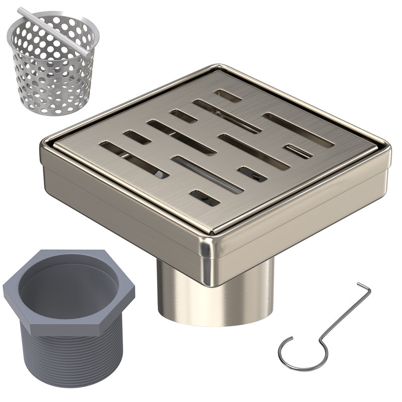 DRAIN DE DOUCHE CARRÉ 4 po avec crépine et crochet de levage - bonde en acier inoxydable moderne pour douches de salle de bain