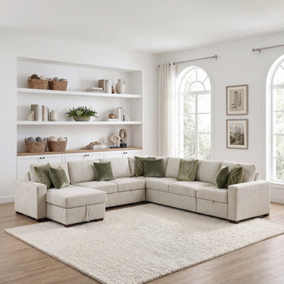 Canapé modulaire en microfibre 5 pièces avec lit escamotable, méridienne réversible et rangement dissimulé de 140 po Retford