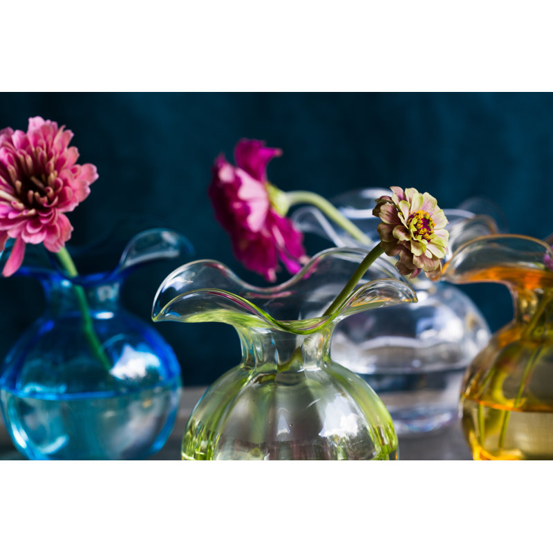 Hibiscus Glass Vase, Overall height- 5.5", Green