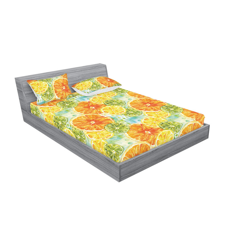 Drap-housse et taies décoratives Ambesonne 3 pièces Summer Slimes of Lime jaune souci et vert