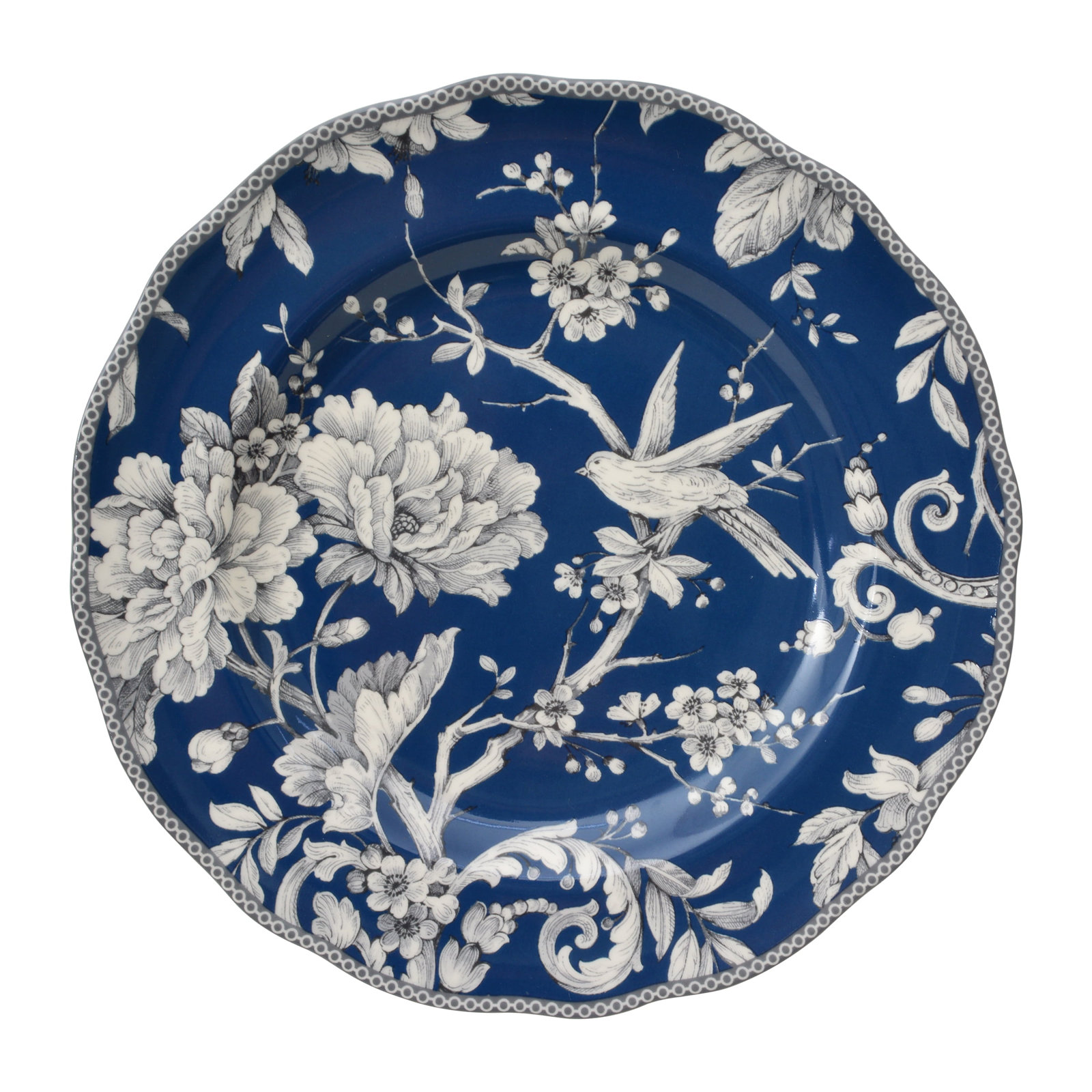 Adelaide Porcelain Dinnerware Set - Service for 4, Floral, Dark Blue