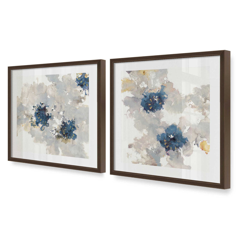 Ensemble de 2 impressions Inky Petal Splash, 12 po x 12 po, Impression encadrée, Brun Belvinder