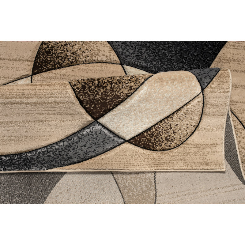 Tapis brun / gris à motif abstrait Nekizia, Rond 5 pi 2 po