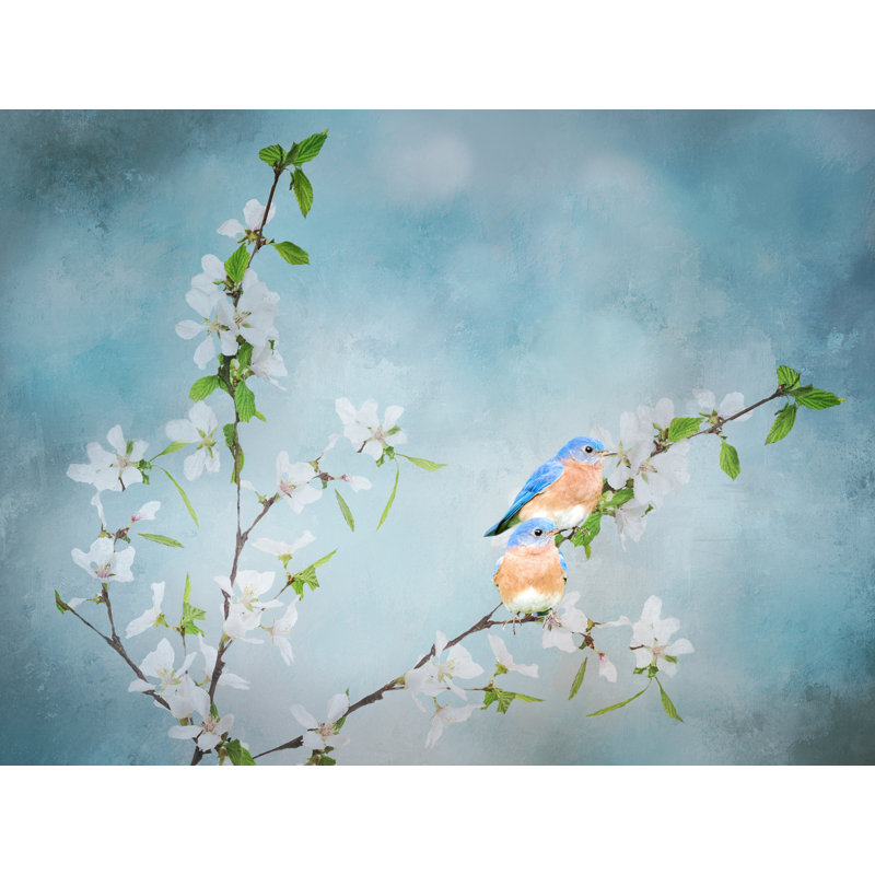 Blue Birds In Cherry Blossoms 3 Print, Wrapped Canvas, 32" H x 24" W