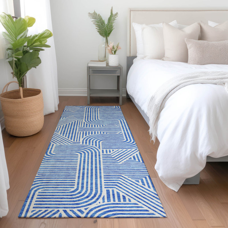 Premium Machine Washable Prisco Blue Rug, Runner 2'3" x 7'6"