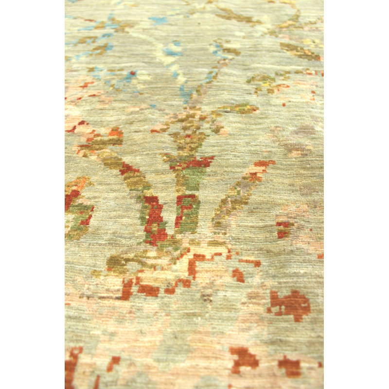 Tapis unique rectangulaire en laine et soie de style afghan 12 pi 10 po x 17 pi 11 po