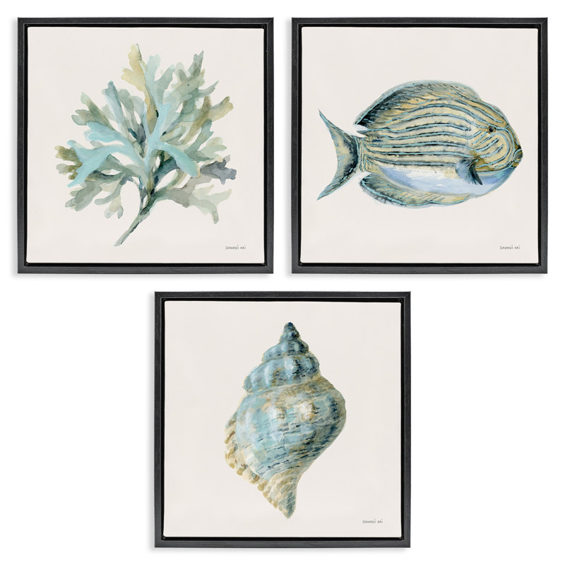 Ensemble de cadre flottant 3 pièces Coastal Bliss Sea Life, design par Danhui Nai, H 18 po x l 18 po