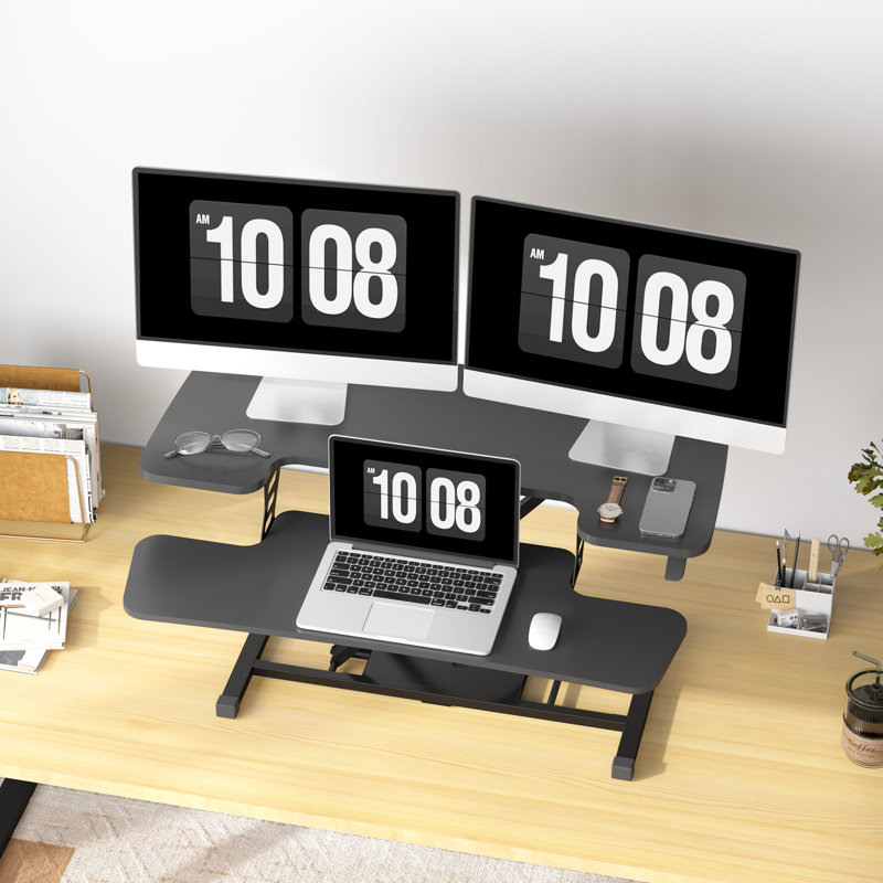 Convertisseur de bureau avec plateau à clavier amovible, Noir / Noir, H 19,6 po x l 36 po x P 16 po