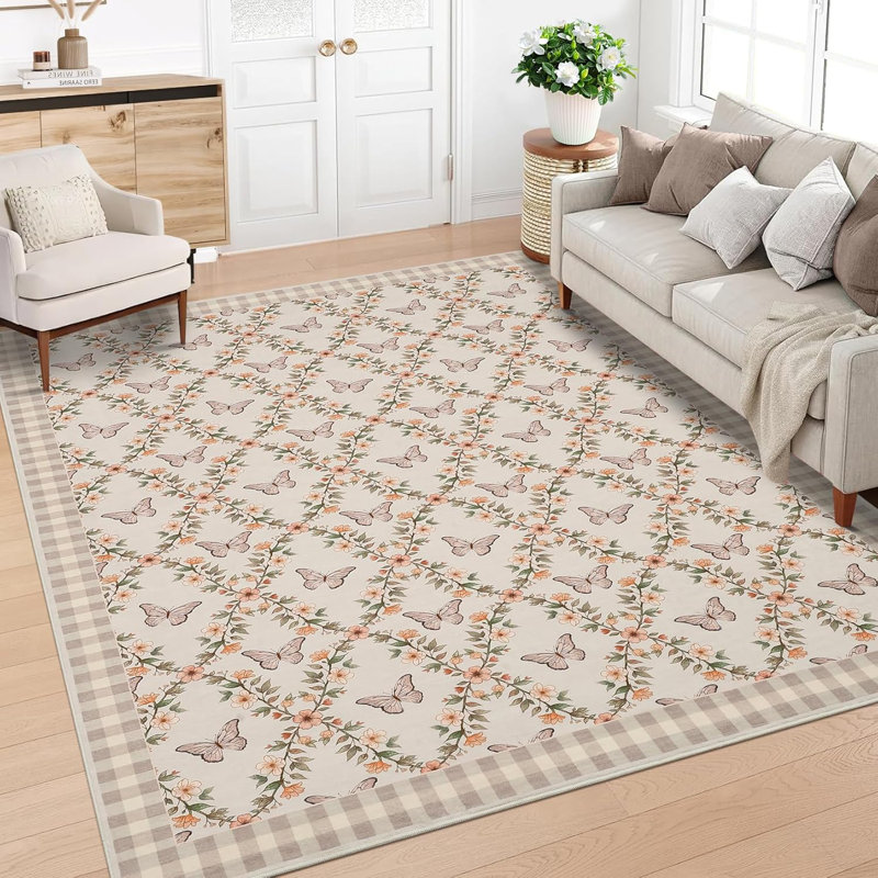 Washable Modern Pattern Rug, Non-Slip, Low Pile, Soft Carpet for Living Room, Bedroom, Indoor Use, Green., Rectangle 8' x 10'