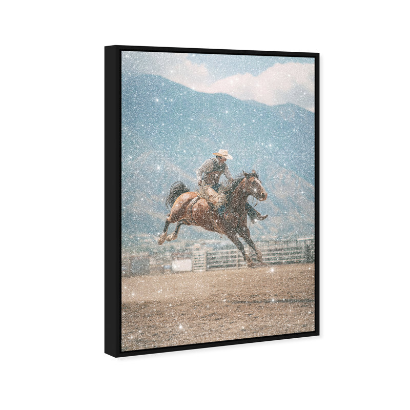 Bronc Rider Print by Oliver Gal, 11"H x 16"W, Black Floater Frame