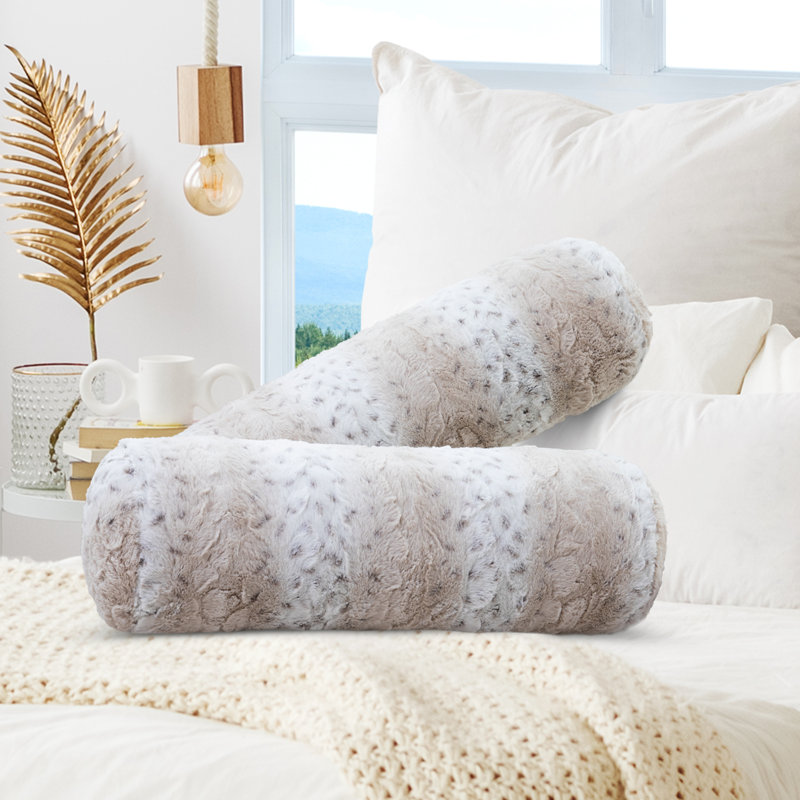 Cheer Collection Faux Fur Bolster Pillow, Snow Leopard