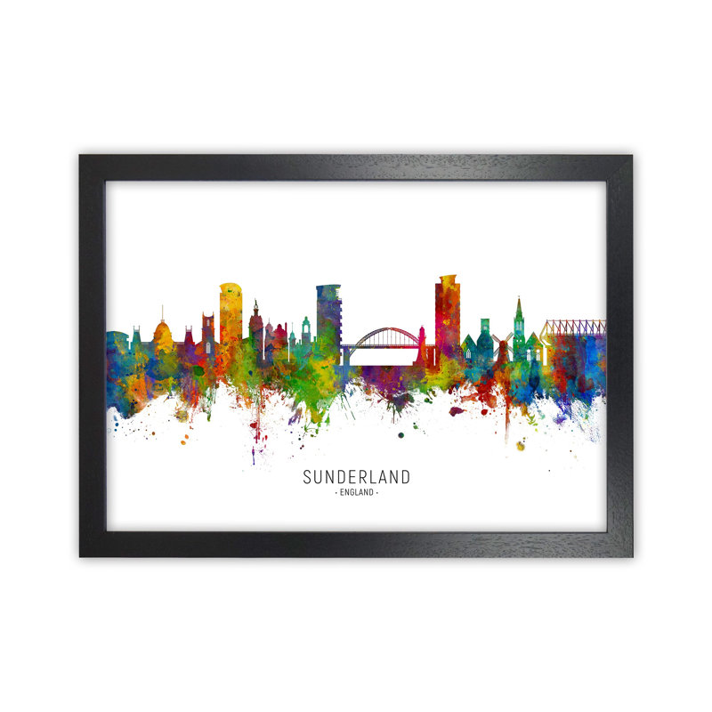 Sunderland England Skyline by Michael Tompsett - Print, Black Framed, 34cm H x 46cm W x 3cm D