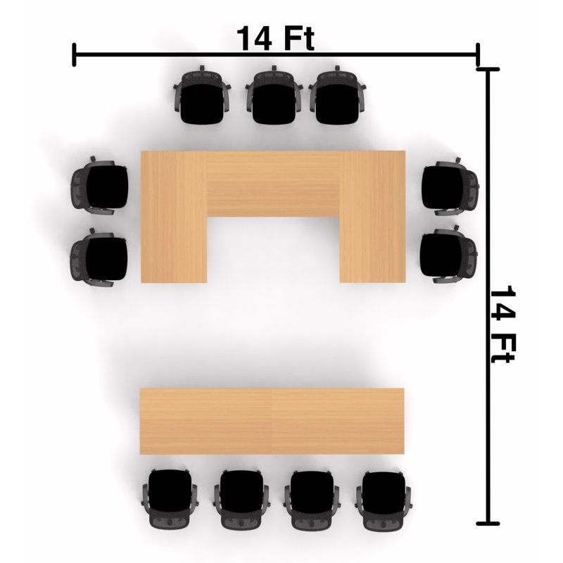 Albertville 11 Person Conference Meeting Tables with 11 Chair Complete Set, Beech