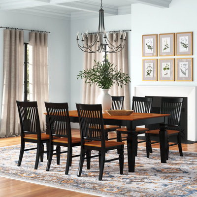 7 Piece Dining Room Table Set Consist of a Rectangle Kitchen Table with Butterfly Leaf and 6 Dining Chairs, Black & Cherry