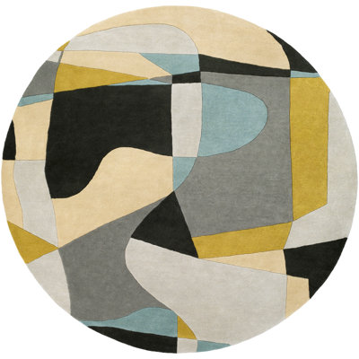 Gaye Gray Khaki Teal Hand-Tufted Geometric Rug