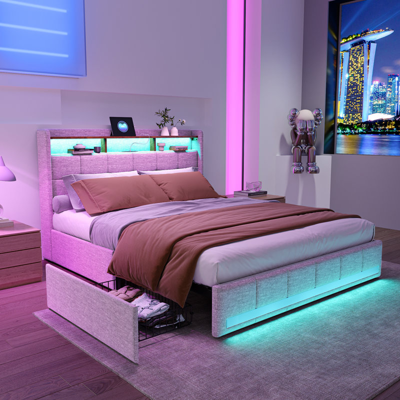 Storage Bed, Beige, European Double (140 x 200 cm)