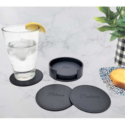 Leather Round 6 Piece Coaster Set