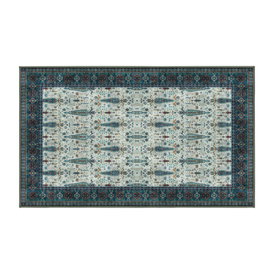 Tapis orange / vert en chenille / polyester tissé à la machine Floretha